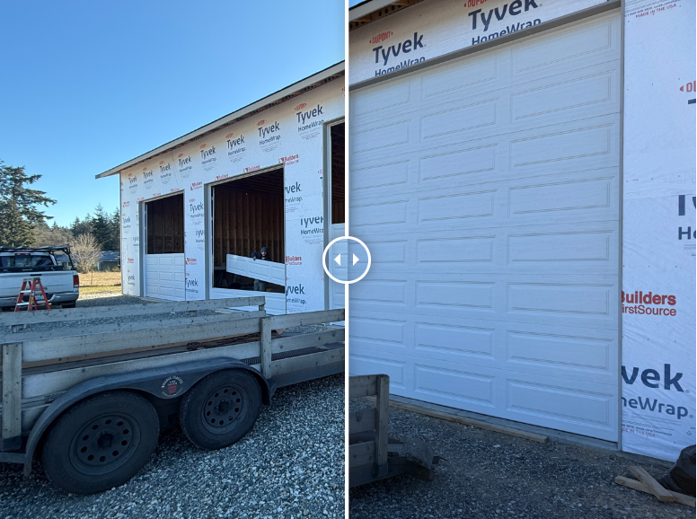 before and after photo of a garage door installation