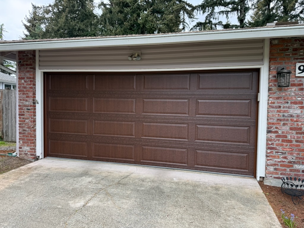 after garage door upgrade hormann 16 x 7 3400 dark oak puyallup wa