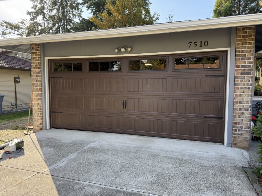 close up photo of a modern brown garage door 