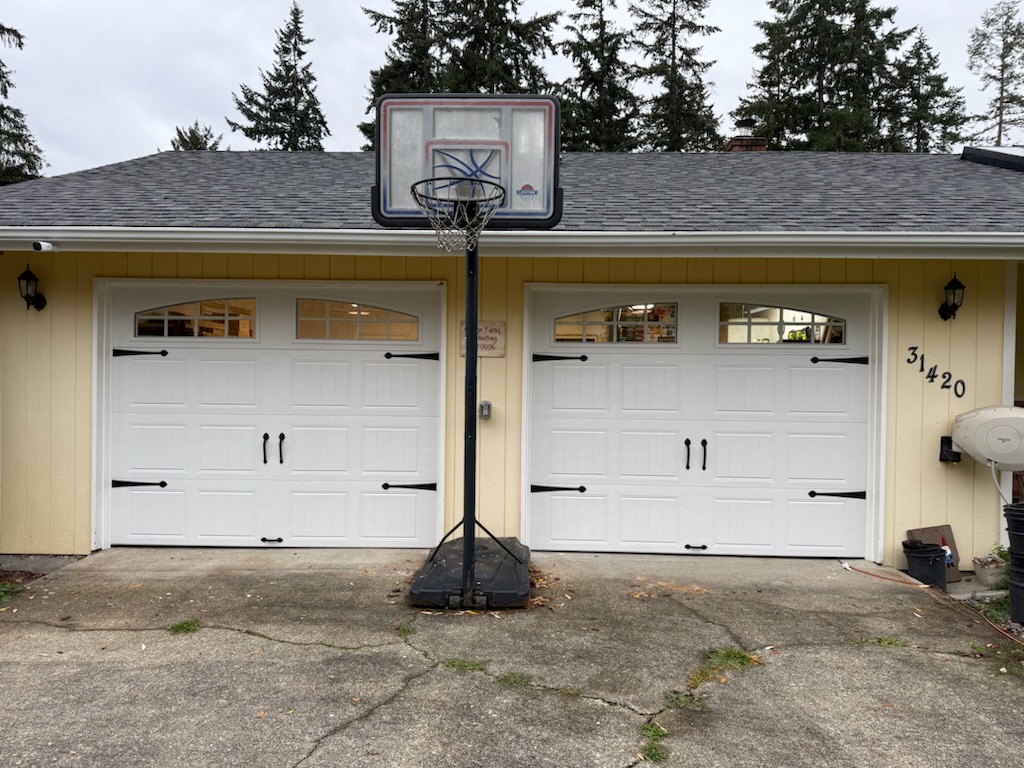 after-garage-door-upgrade-clopay-9-x-7-house-doors-glass-deco-hardware-roy-wa double garage doors with glass deco hardware